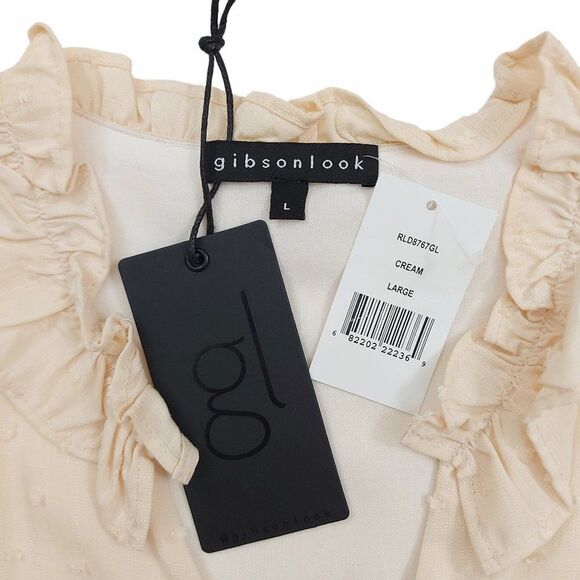 Gibsonlook Sleeveless Blouse Womens Large Beige V-Neck Lined Lightweight Boho - Picture 7 of 8